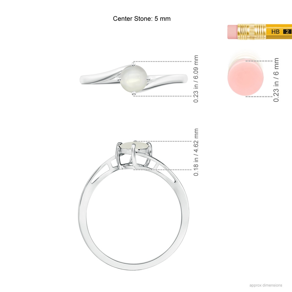 5mm AAAA Classic Round Moonstone Solitaire Bypass Ring in White Gold ruler