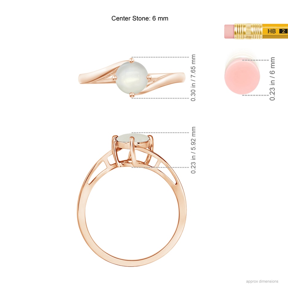 6mm AAAA Classic Round Moonstone Solitaire Bypass Ring in Rose Gold ruler