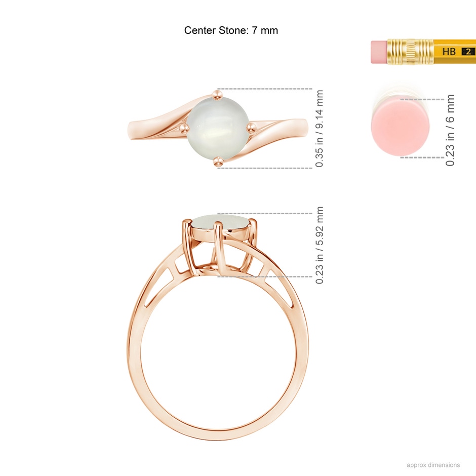 7mm AAAA Classic Round Moonstone Solitaire Bypass Ring in Rose Gold ruler