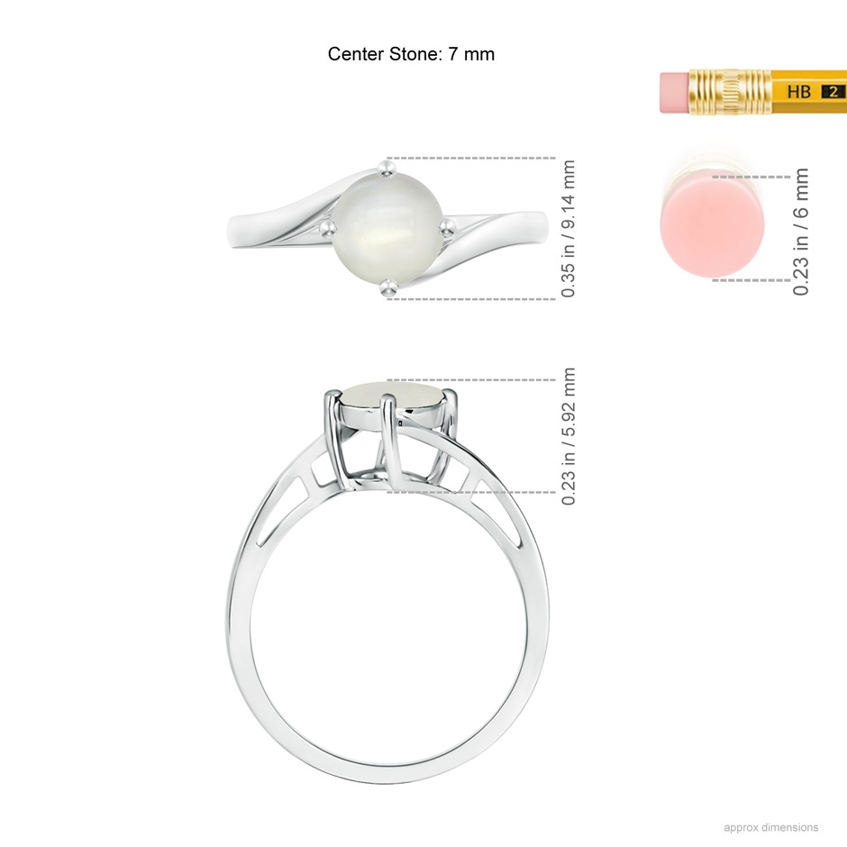 7mm AAAA Classic Round Moonstone Solitaire Bypass Ring in S999 Silver ruler