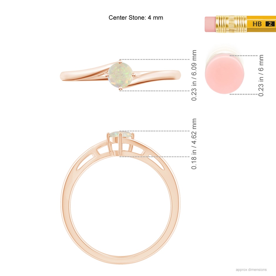 4mm AAA Classic Round Opal Solitaire Bypass Ring in Rose Gold ruler