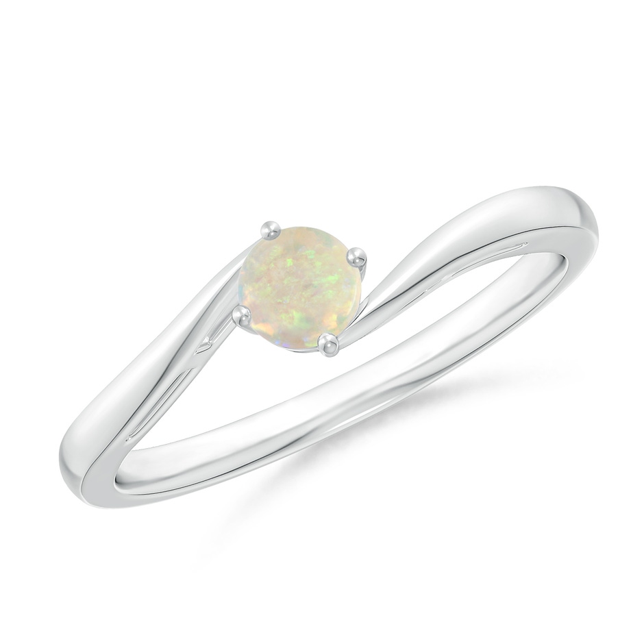 4mm AAA Classic Round Opal Solitaire Bypass Ring in White Gold 