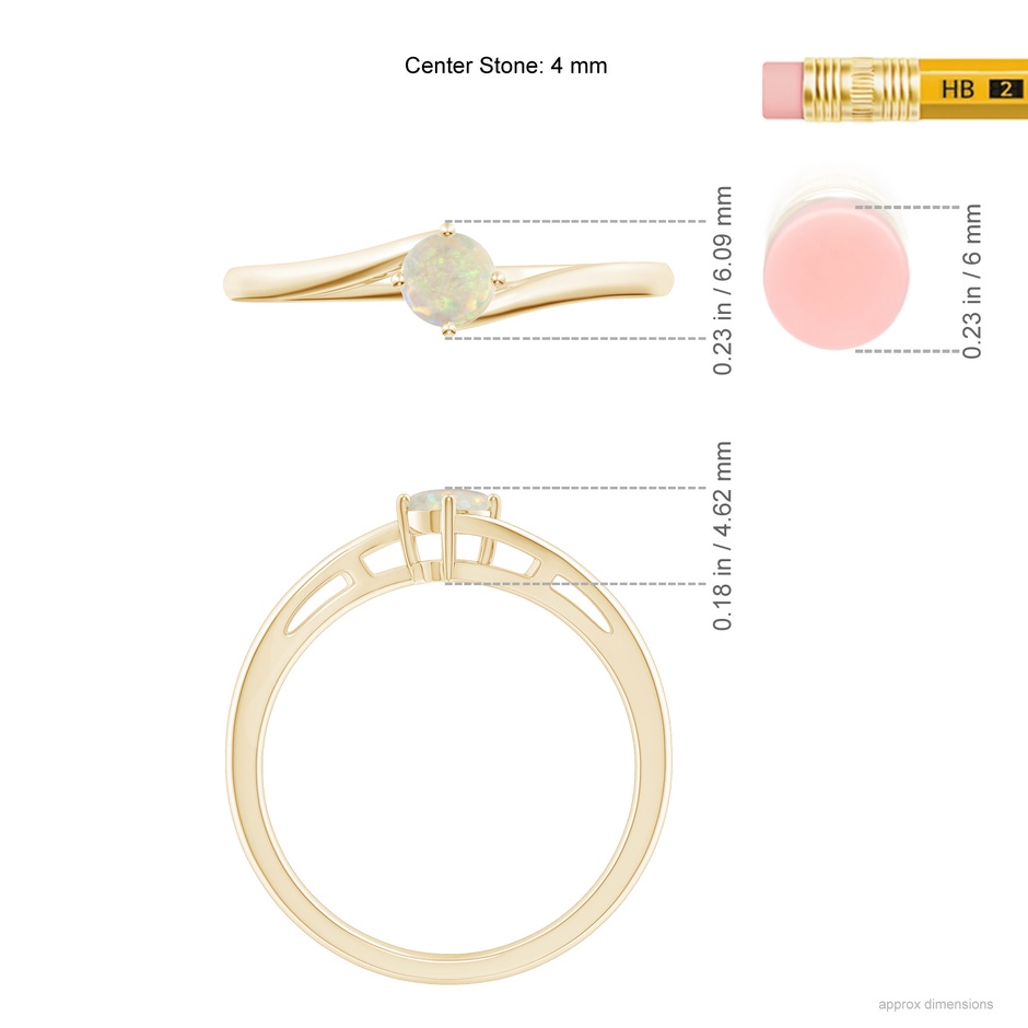 4mm AAA Classic Round Opal Solitaire Bypass Ring in Yellow Gold ruler