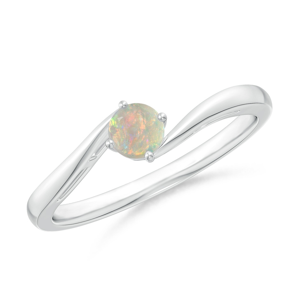 4mm AAAA Classic Round Opal Solitaire Bypass Ring in White Gold 