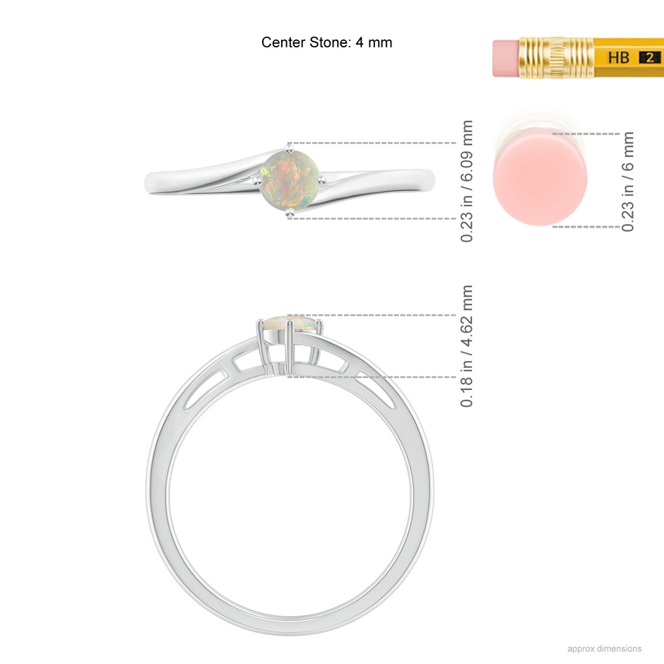 4mm AAAA Classic Round Opal Solitaire Bypass Ring in White Gold ruler