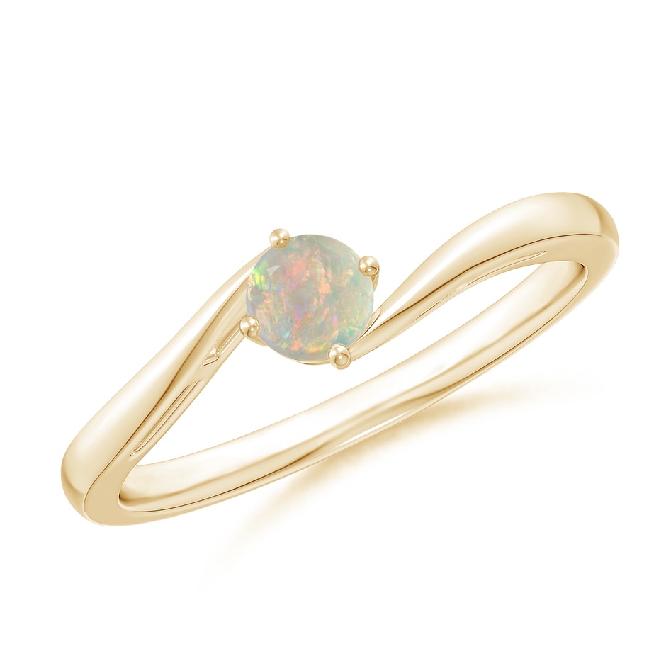 4mm AAAA Classic Round Opal Solitaire Bypass Ring in Yellow Gold 
