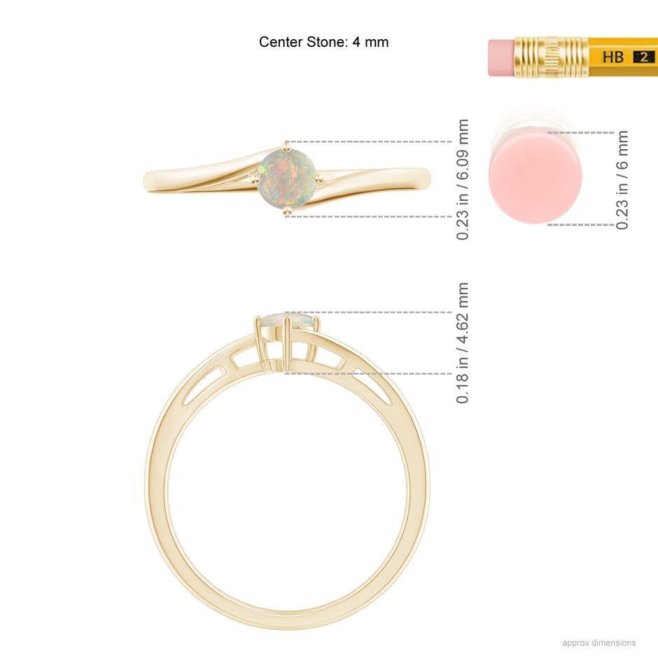 4mm AAAA Classic Round Opal Solitaire Bypass Ring in Yellow Gold ruler