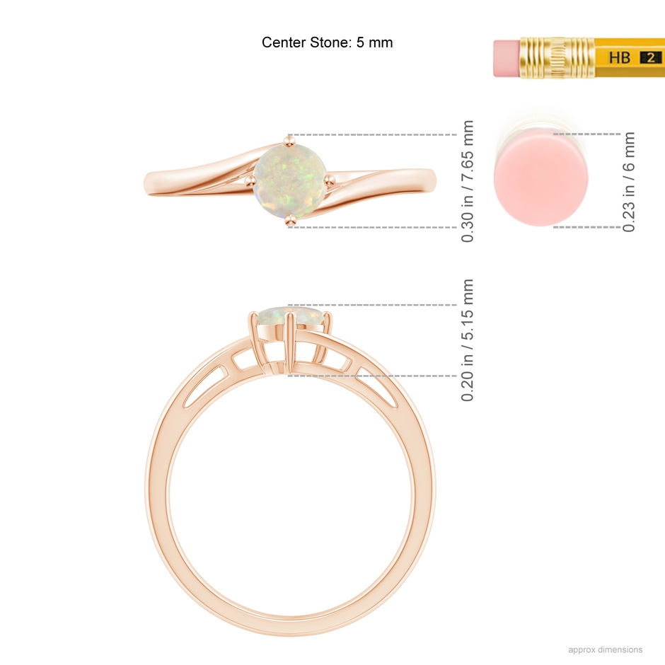 5mm AAA Classic Round Opal Solitaire Bypass Ring in Rose Gold ruler