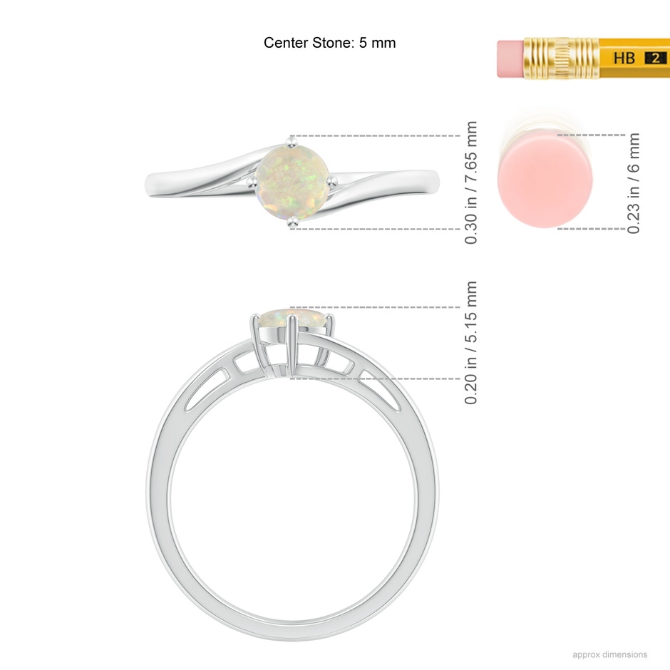 5mm AAA Classic Round Opal Solitaire Bypass Ring in White Gold ruler