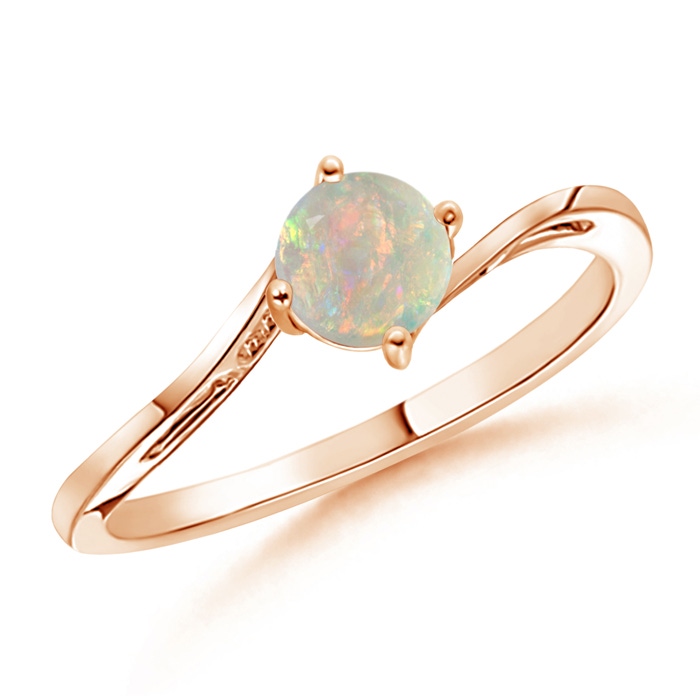 5mm AAAA Classic Round Opal Solitaire Bypass Ring in 10K Rose Gold