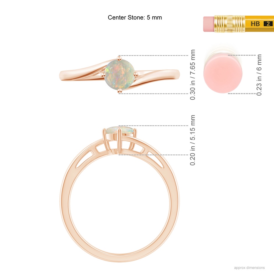 5mm AAAA Classic Round Opal Solitaire Bypass Ring in Rose Gold ruler