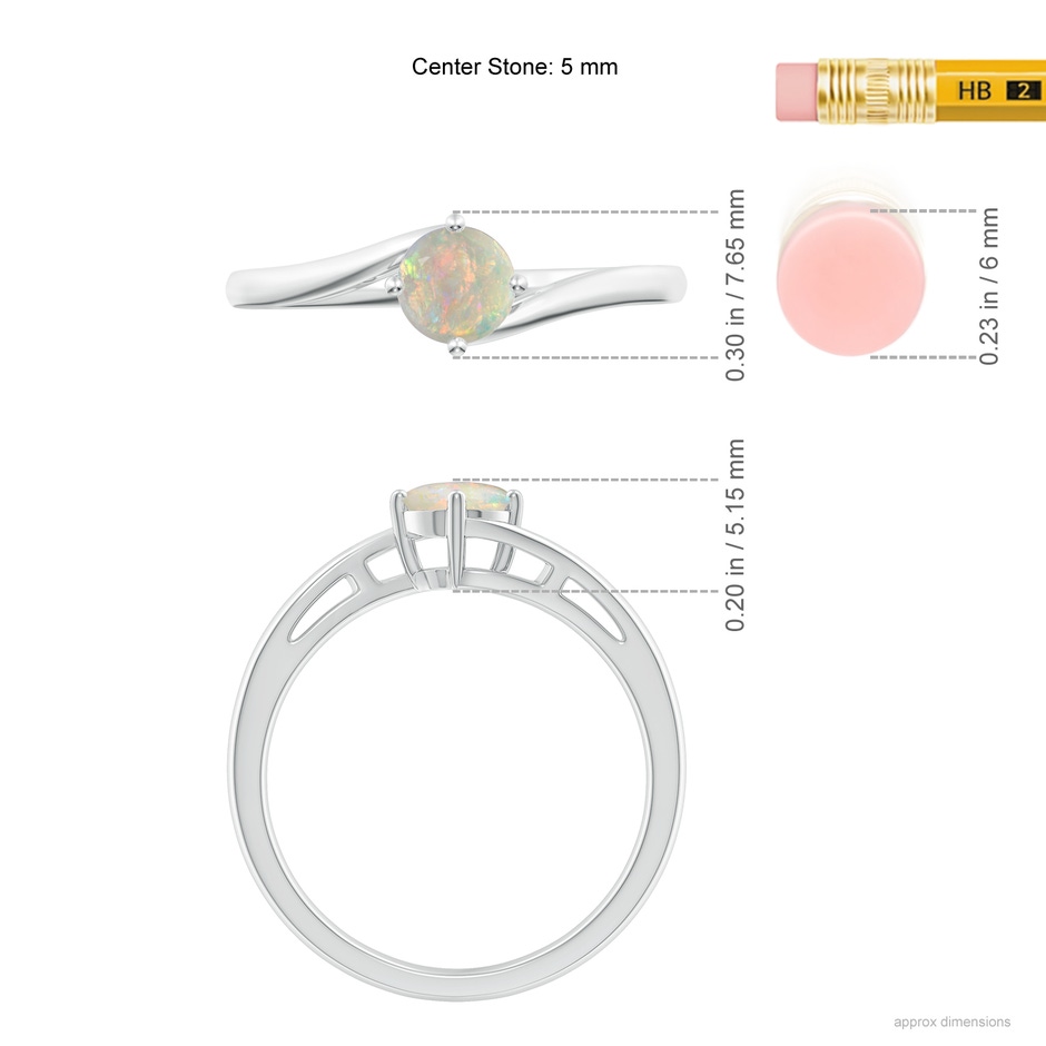 5mm AAAA Classic Round Opal Solitaire Bypass Ring in White Gold ruler