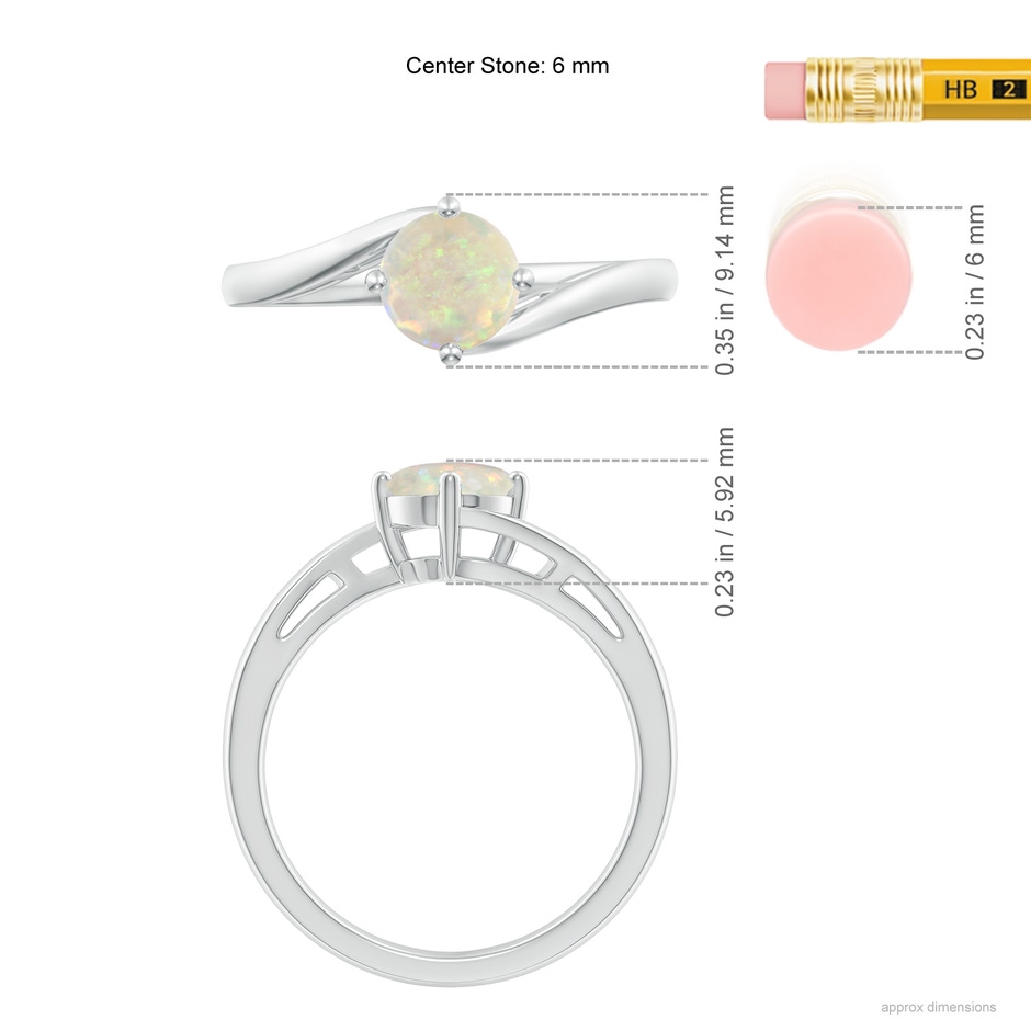 6mm AAA Classic Round Opal Solitaire Bypass Ring in P950 Platinum ruler