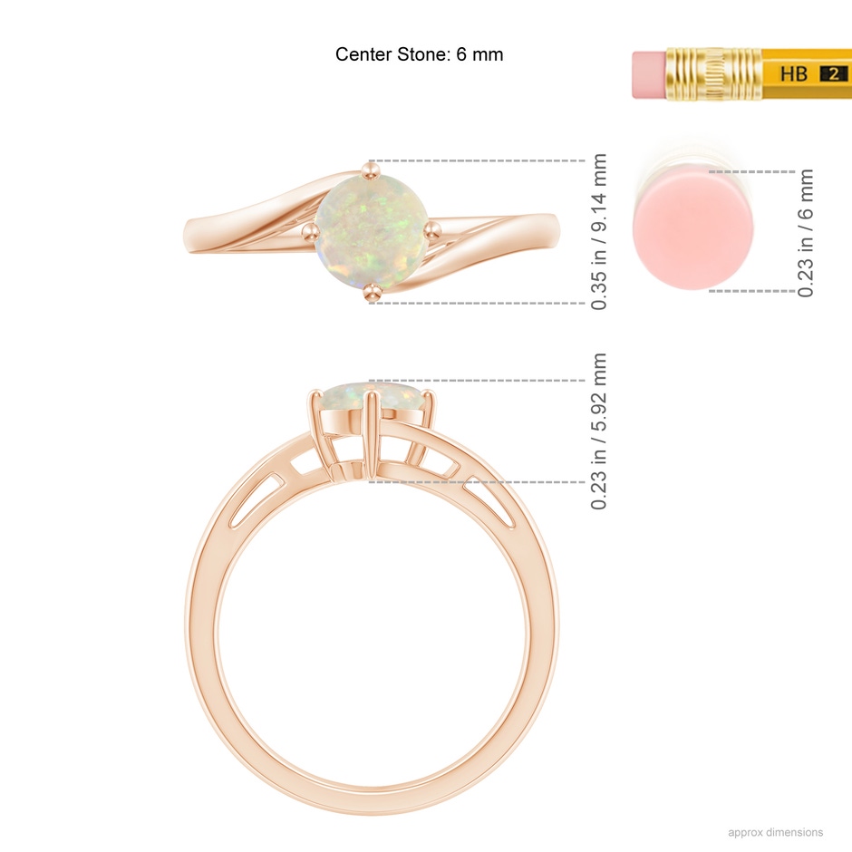 6mm AAA Classic Round Opal Solitaire Bypass Ring in Rose Gold ruler