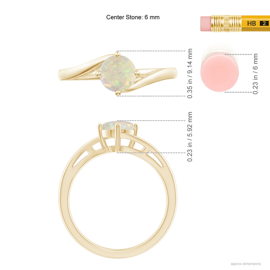 6mm AAA Classic Round Opal Solitaire Bypass Ring in Yellow Gold ruler