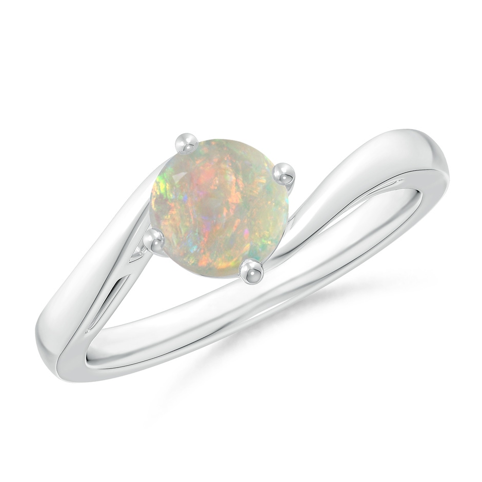 6mm AAAA Classic Round Opal Solitaire Bypass Ring in White Gold 