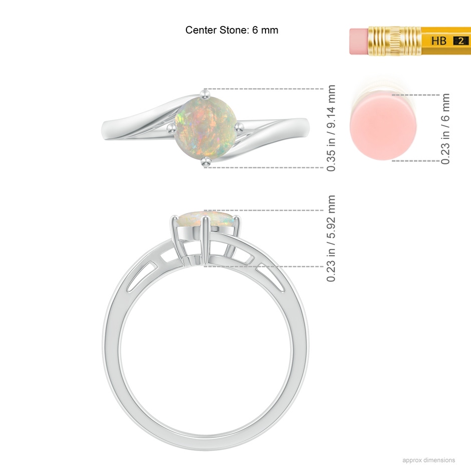 6mm AAAA Classic Round Opal Solitaire Bypass Ring in White Gold ruler
