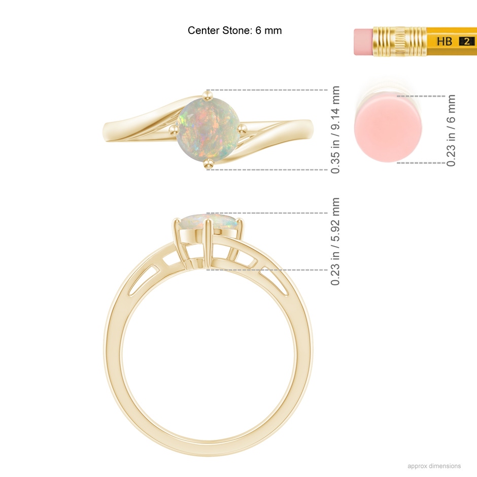 6mm AAAA Classic Round Opal Solitaire Bypass Ring in Yellow Gold ruler