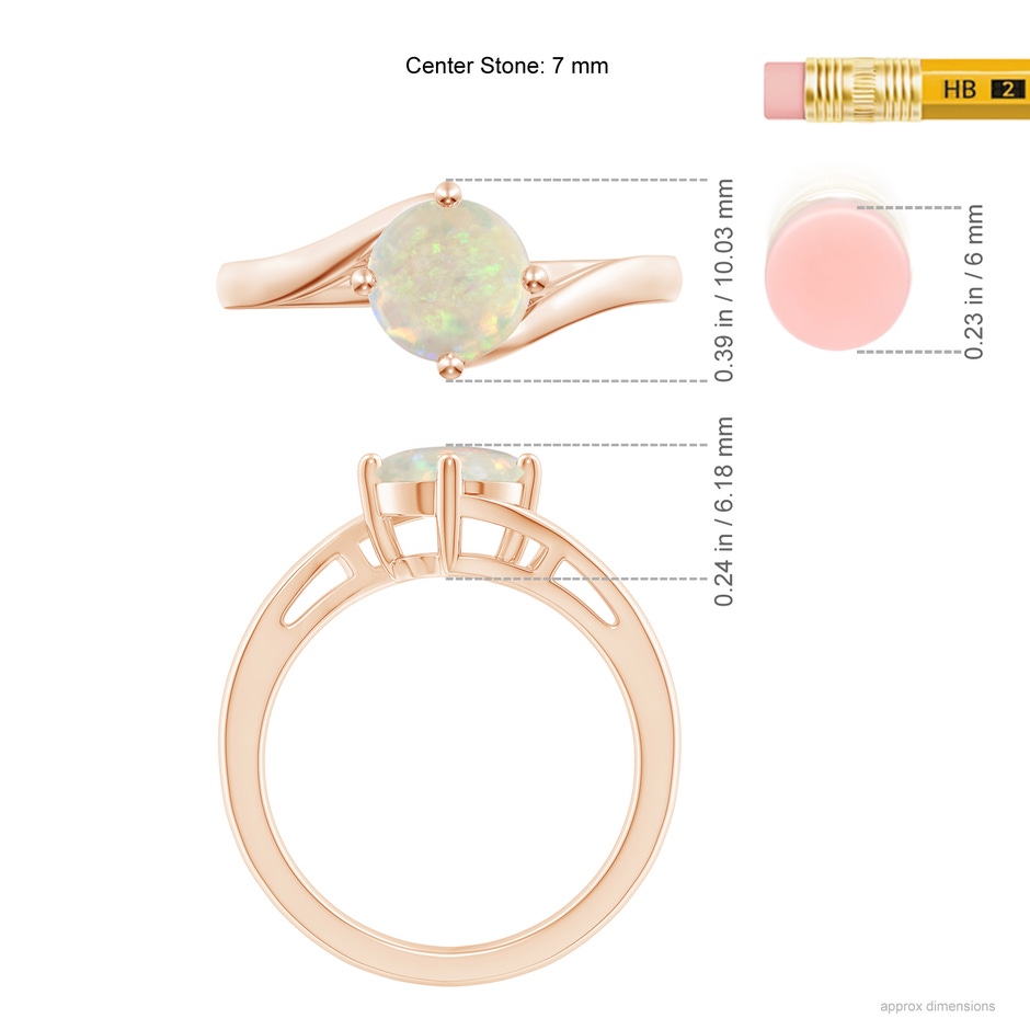 7mm AAA Classic Round Opal Solitaire Bypass Ring in Rose Gold ruler