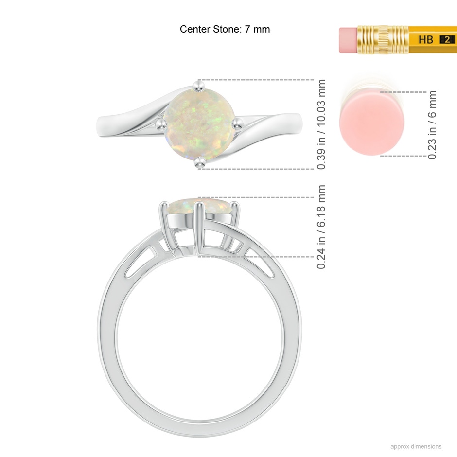 7mm AAA Classic Round Opal Solitaire Bypass Ring in White Gold ruler