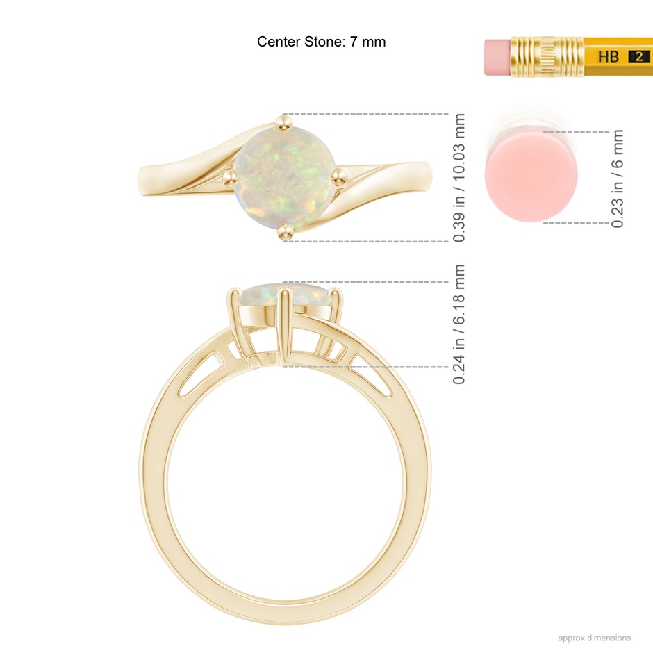 7mm AAA Classic Round Opal Solitaire Bypass Ring in Yellow Gold ruler