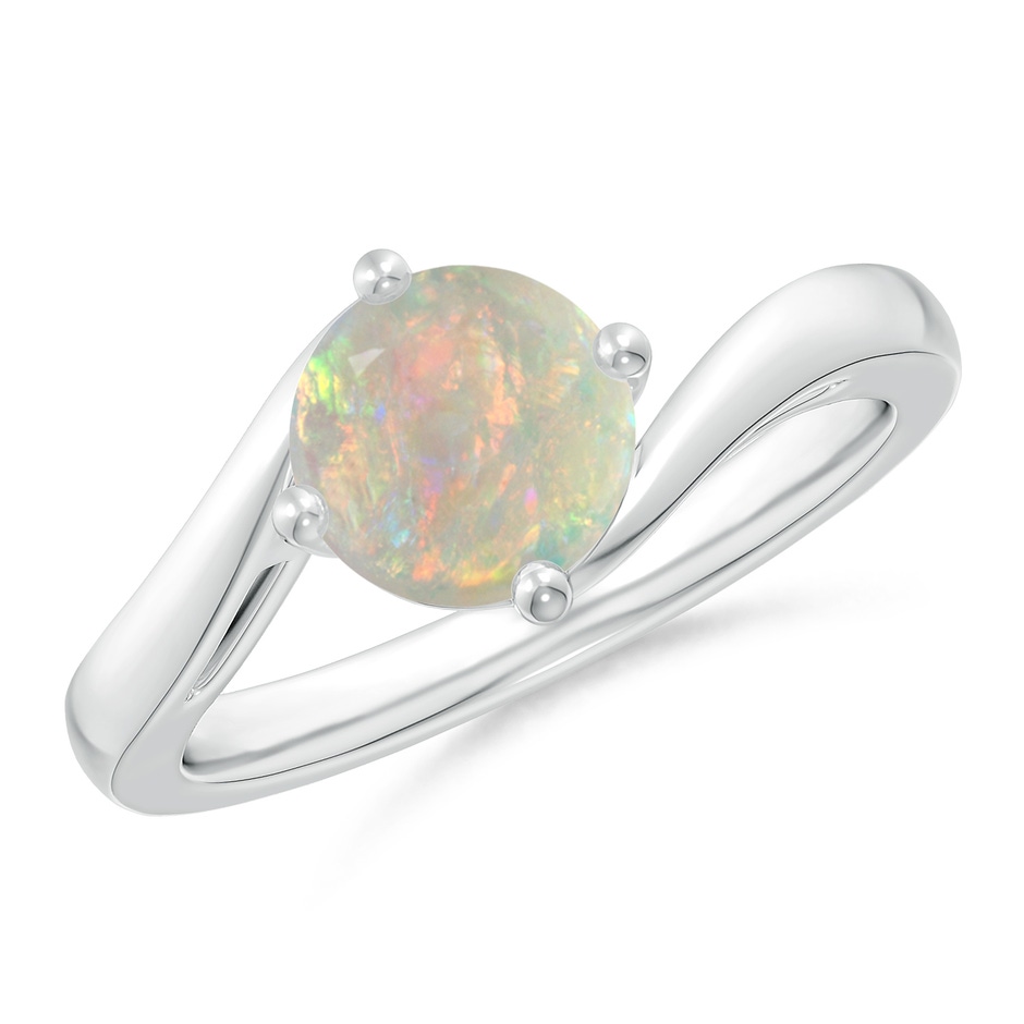 7mm AAAA Classic Round Opal Solitaire Bypass Ring in White Gold 