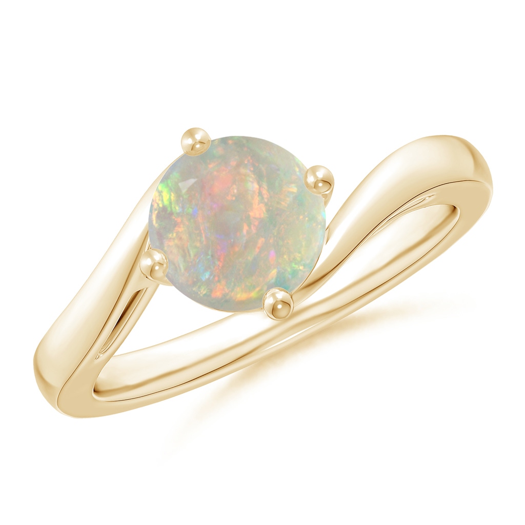 7mm AAAA Classic Round Opal Solitaire Bypass Ring in Yellow Gold