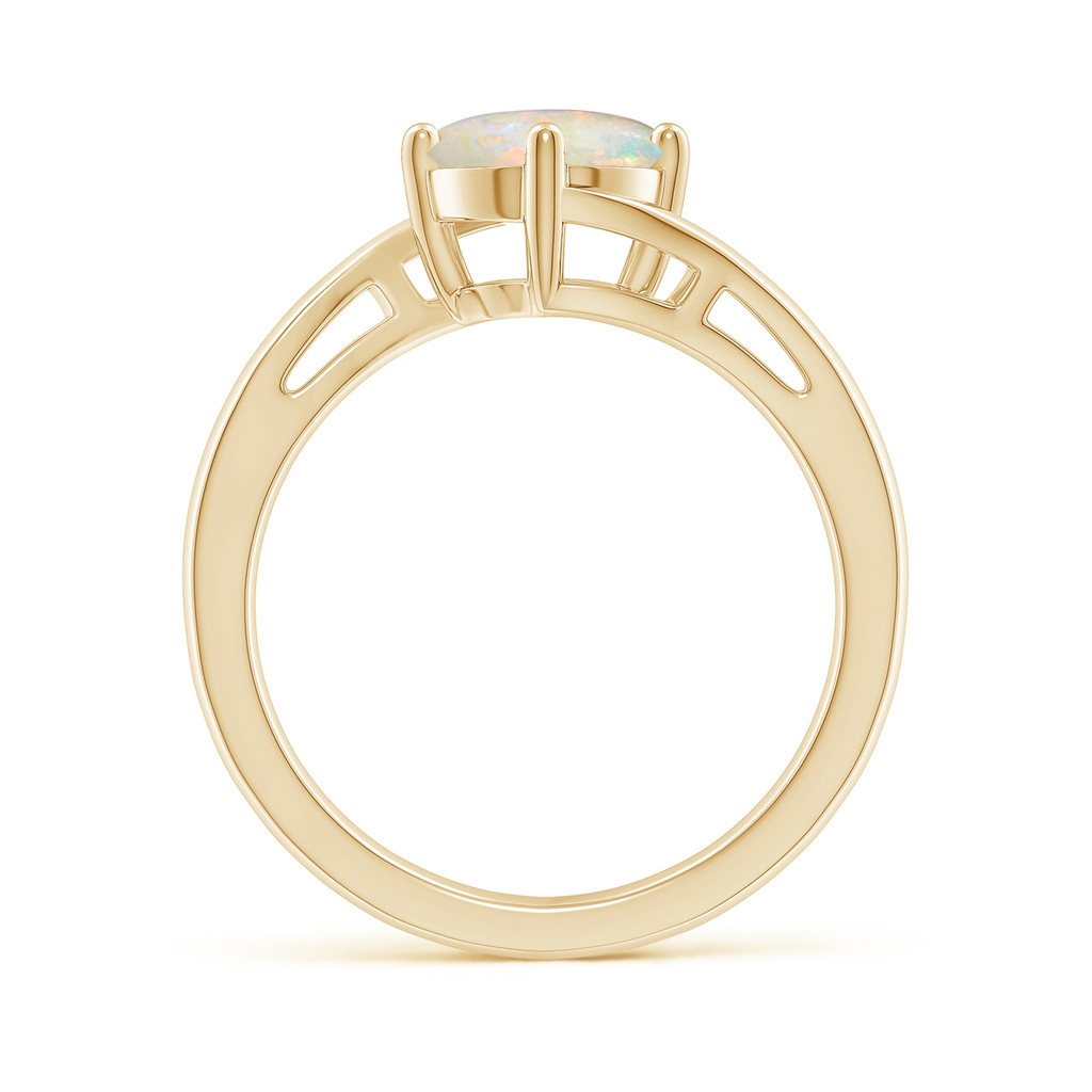 7mm AAAA Classic Round Opal Solitaire Bypass Ring in Yellow Gold Side-1