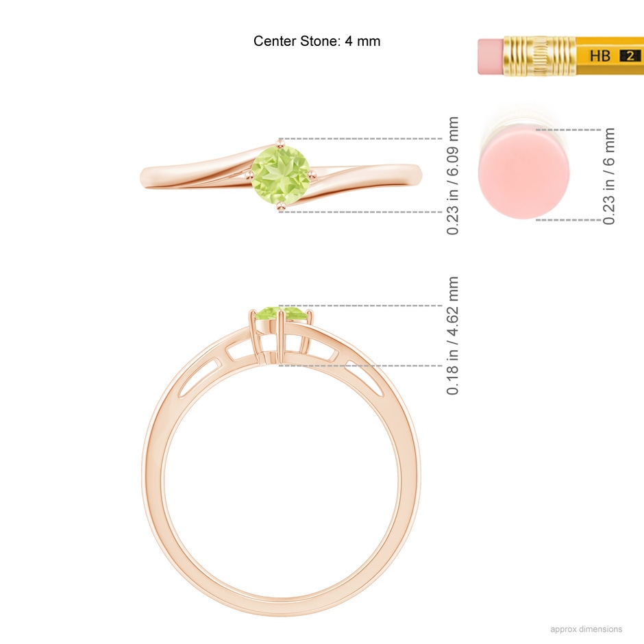 4mm A Classic Round Peridot Solitaire Bypass Ring in Rose Gold ruler