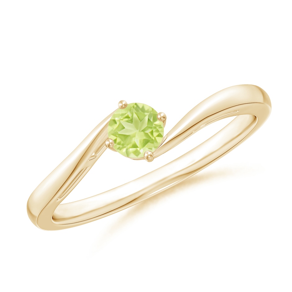 4mm A Classic Round Peridot Solitaire Bypass Ring in Yellow Gold 