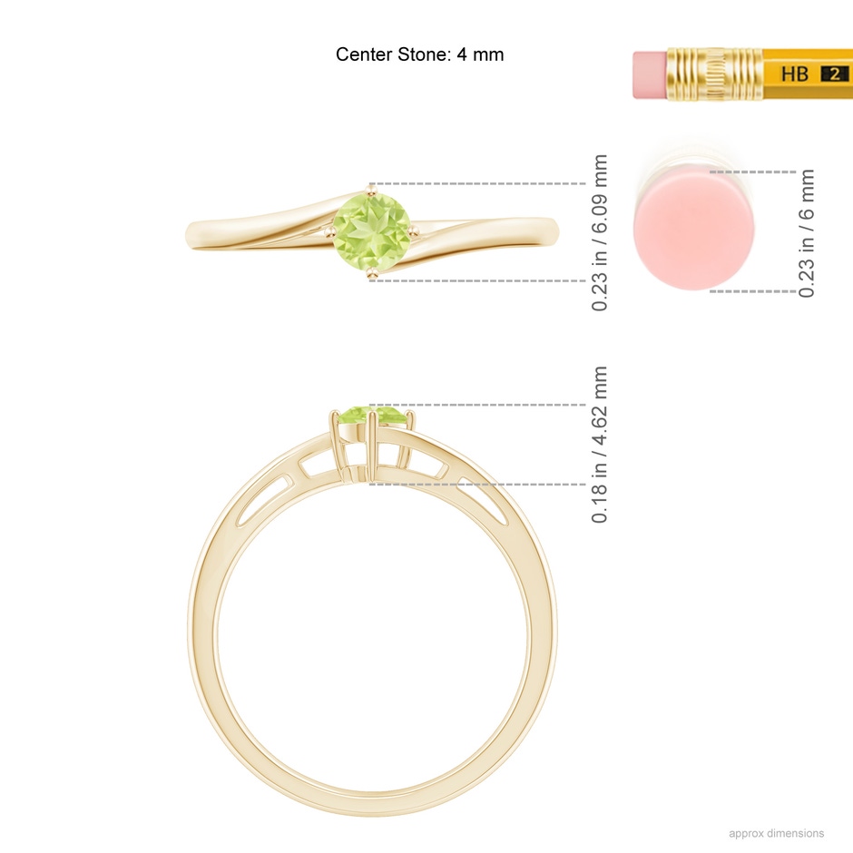 4mm A Classic Round Peridot Solitaire Bypass Ring in Yellow Gold ruler