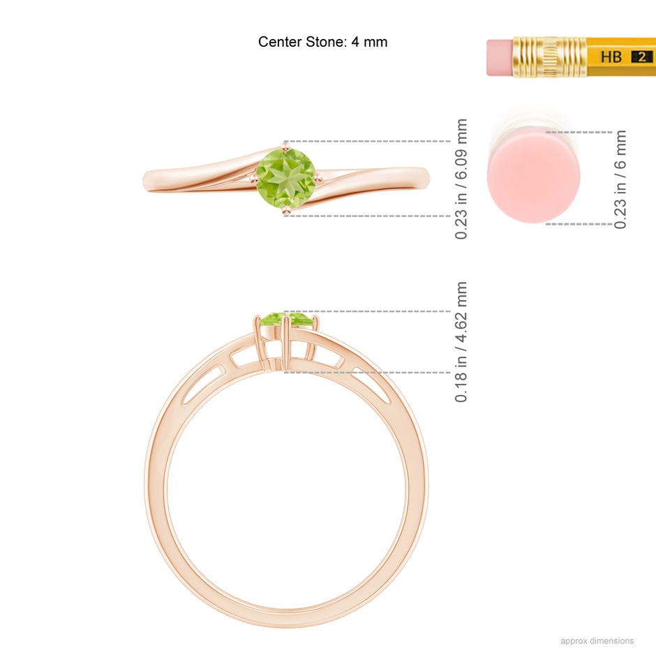 4mm AA Classic Round Peridot Solitaire Bypass Ring in Rose Gold ruler