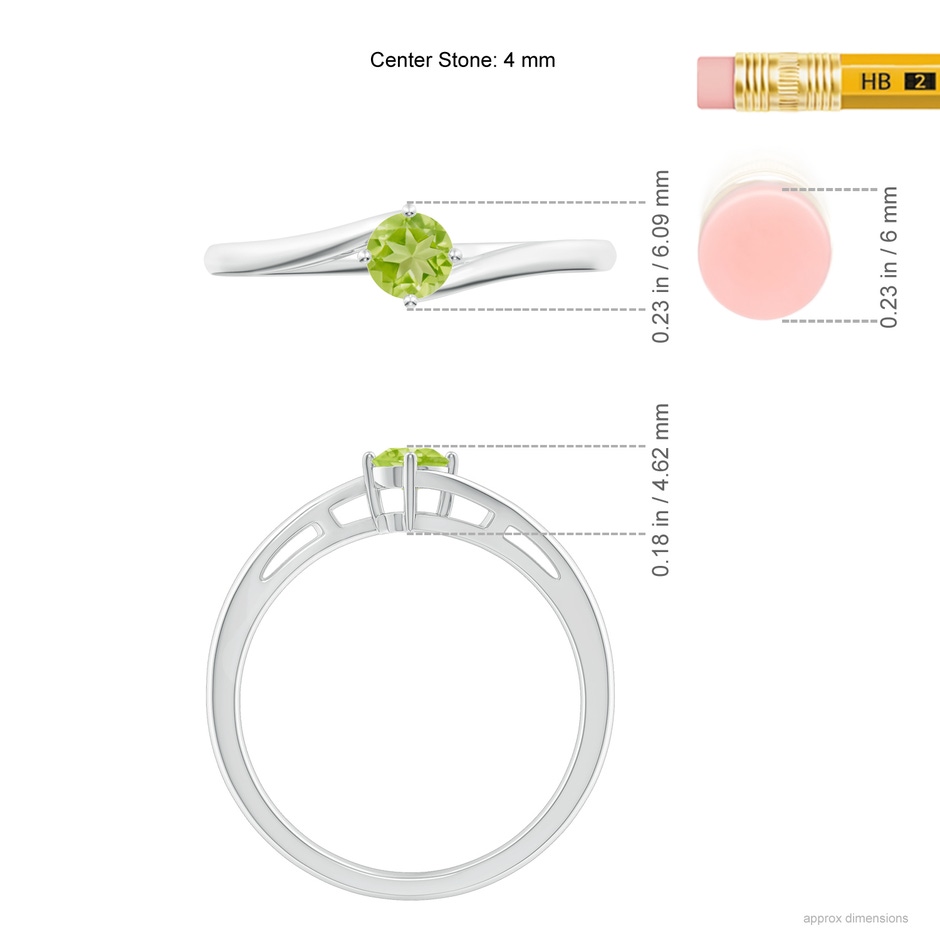 4mm AA Classic Round Peridot Solitaire Bypass Ring in White Gold ruler