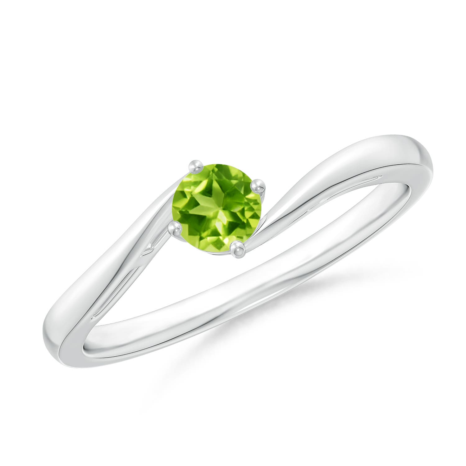 4mm AAA Classic Round Peridot Solitaire Bypass Ring in P950 Platinum