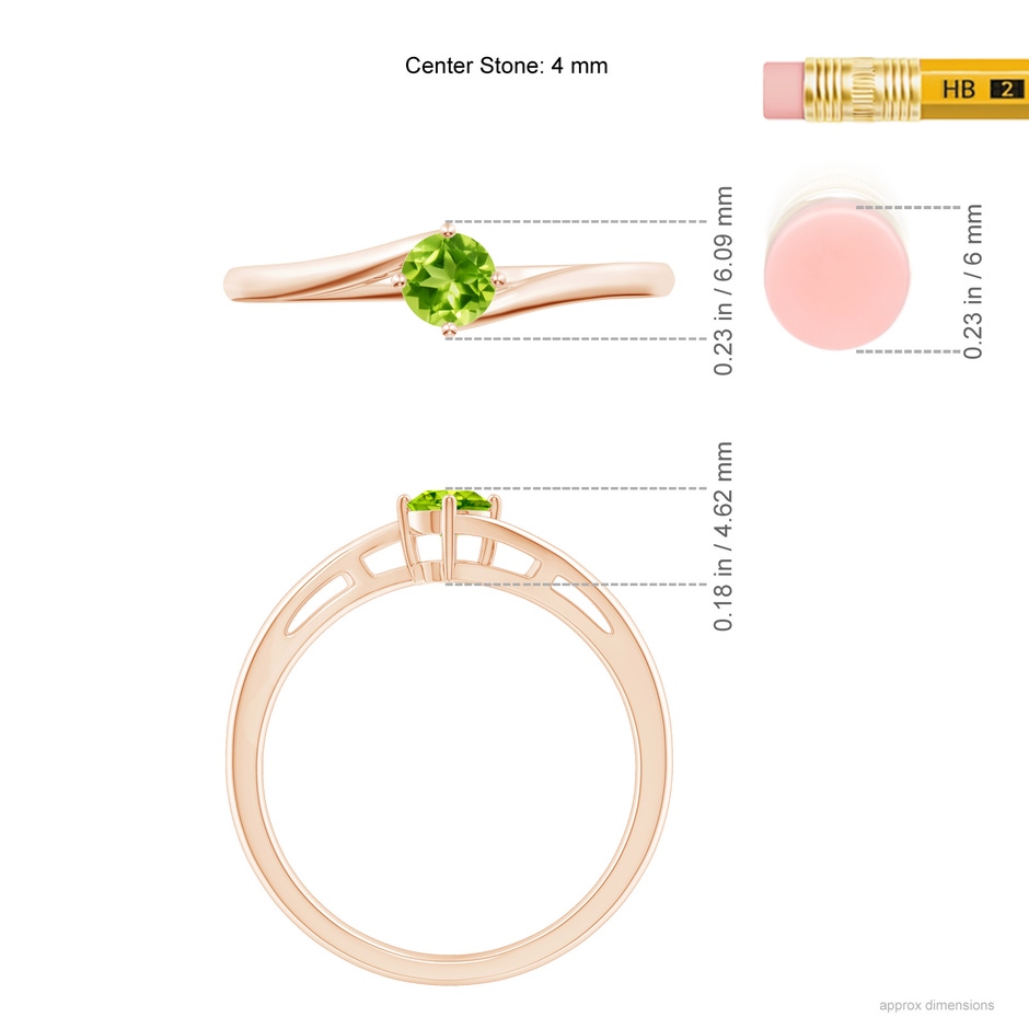 4mm AAA Classic Round Peridot Solitaire Bypass Ring in Rose Gold ruler
