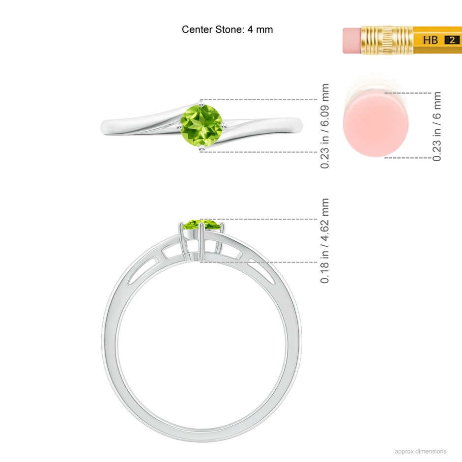 4mm AAA Classic Round Peridot Solitaire Bypass Ring in White Gold ruler
