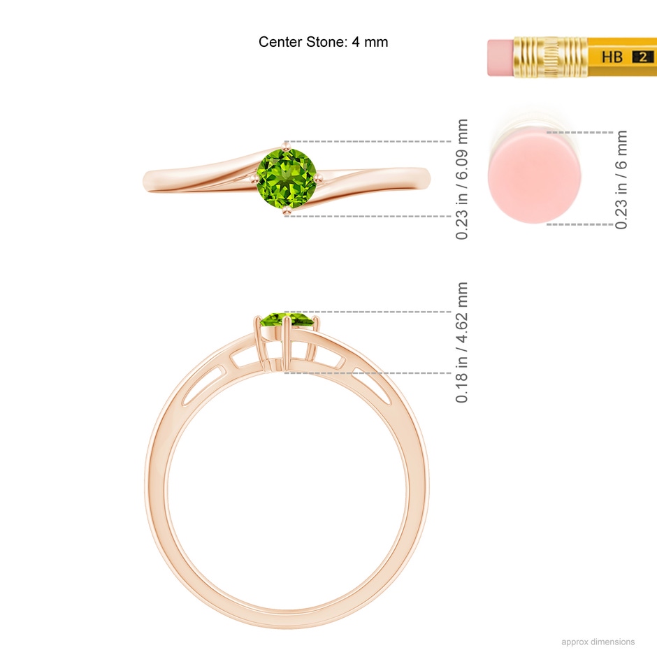 4mm AAAA Classic Round Peridot Solitaire Bypass Ring in Rose Gold ruler
