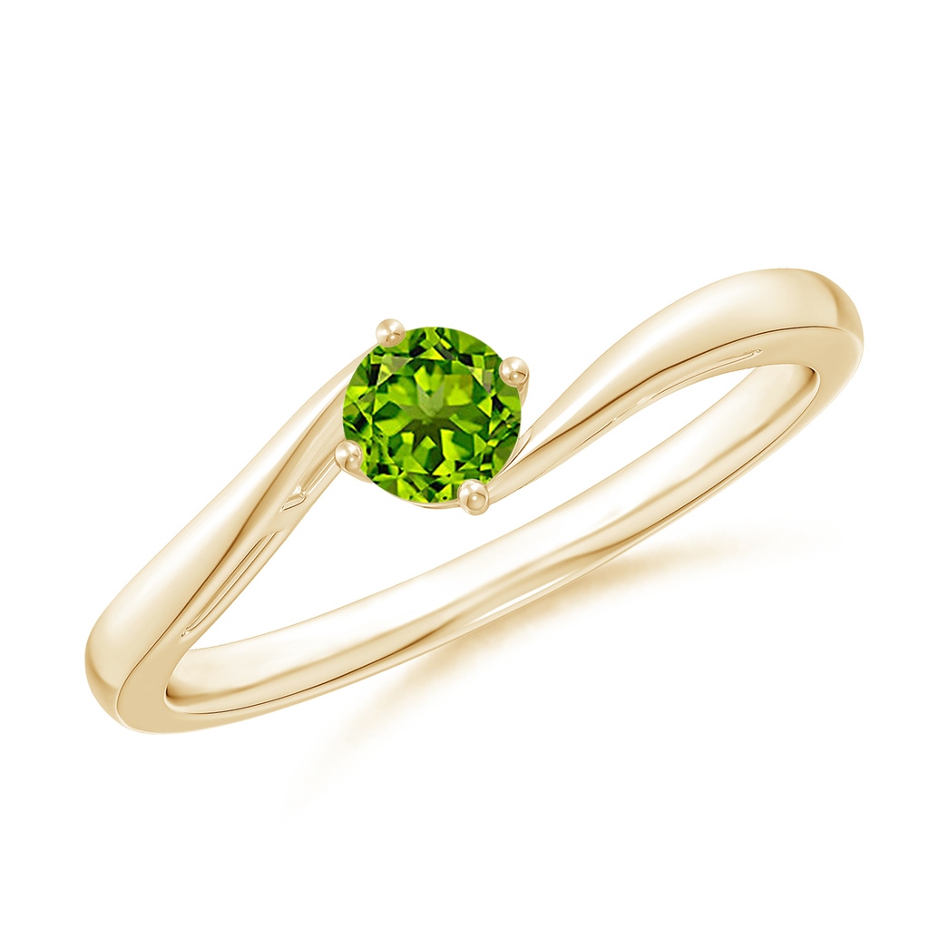 4mm AAAA Classic Round Peridot Solitaire Bypass Ring in Yellow Gold