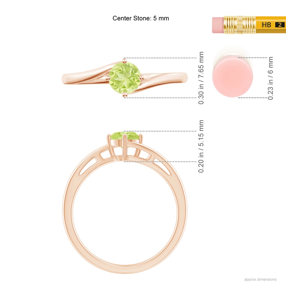 5mm A Classic Round Peridot Solitaire Bypass Ring in Rose Gold ruler