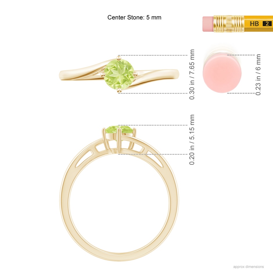 5mm A Classic Round Peridot Solitaire Bypass Ring in Yellow Gold ruler