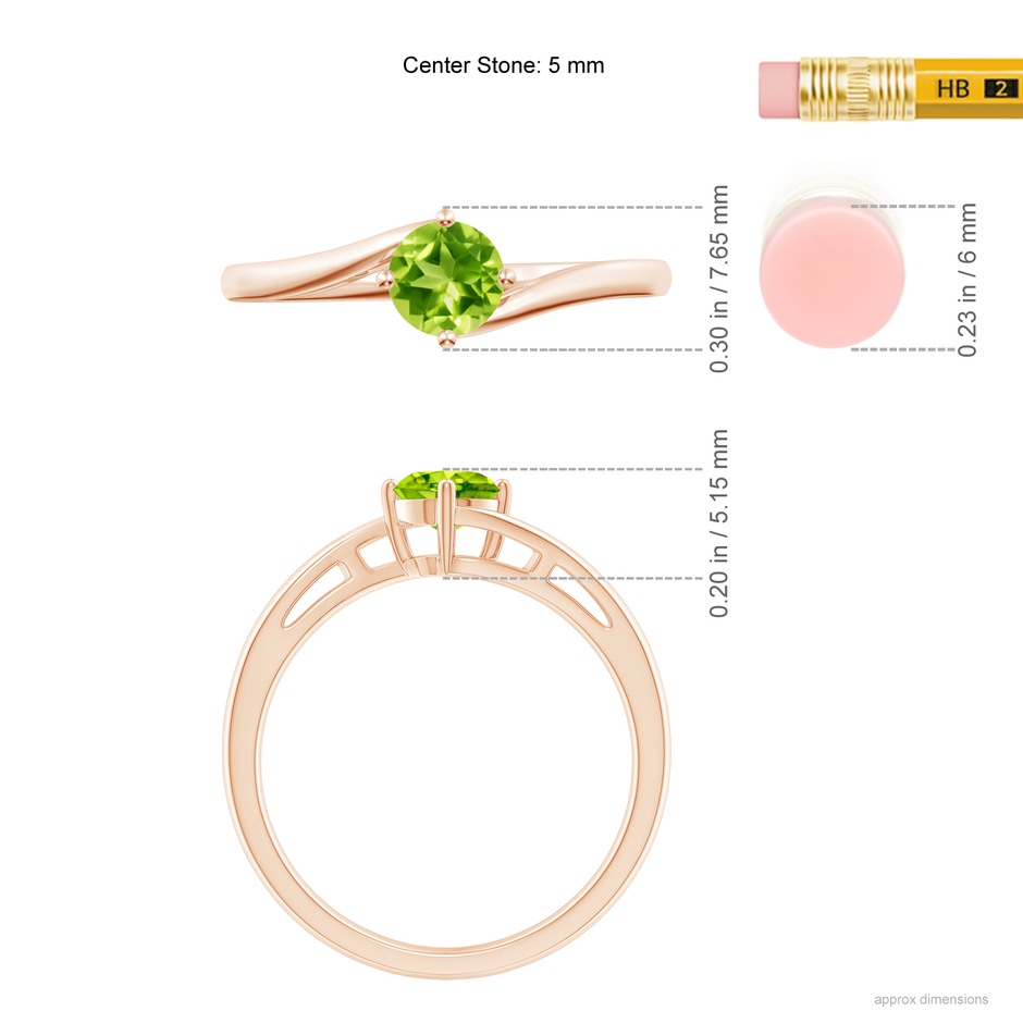 5mm AAA Classic Round Peridot Solitaire Bypass Ring in Rose Gold ruler