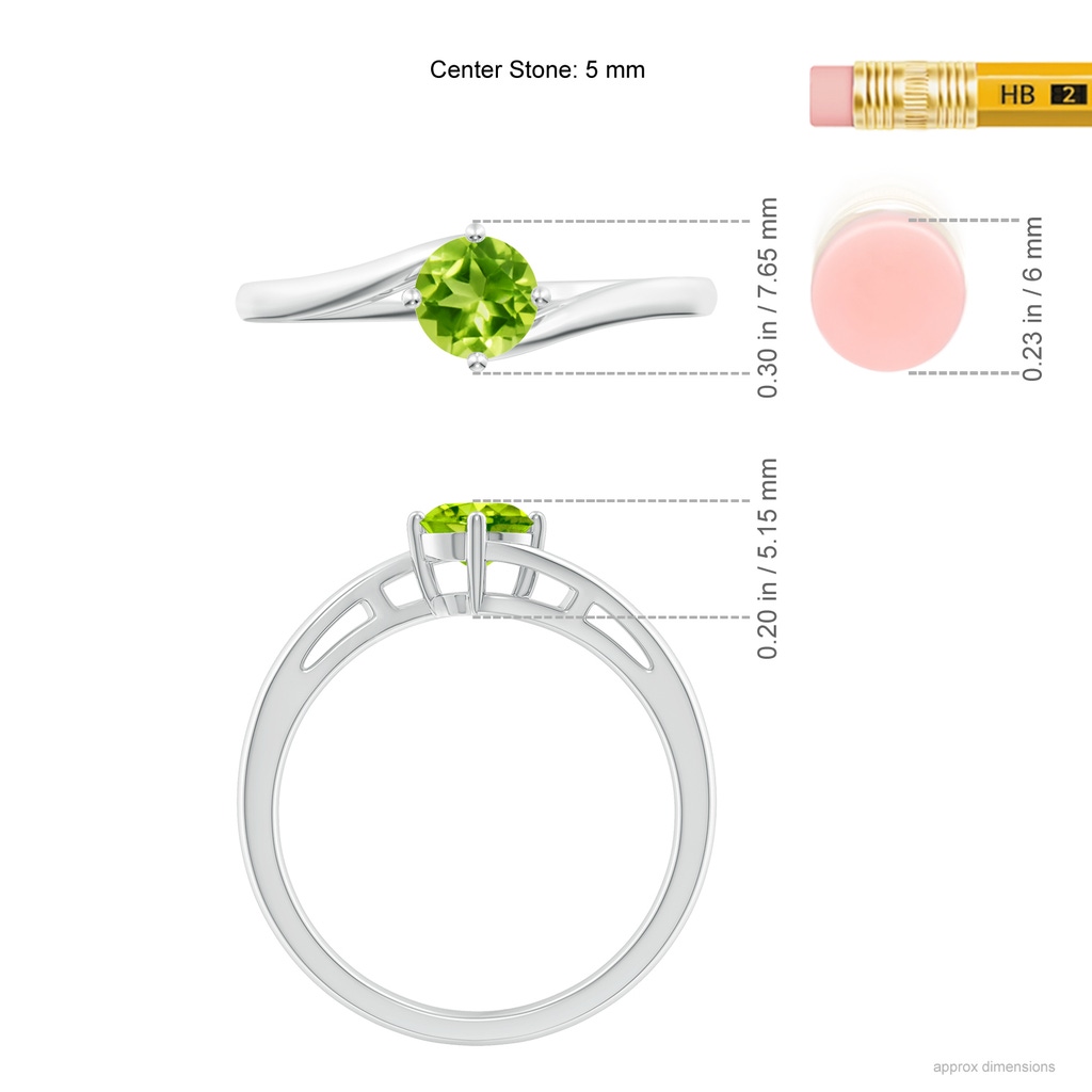 5mm AAA Classic Round Peridot Solitaire Bypass Ring in White Gold Ruler