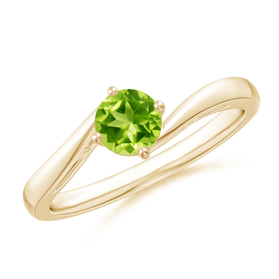 5mm AAA Classic Round Peridot Solitaire Bypass Ring in Yellow Gold 