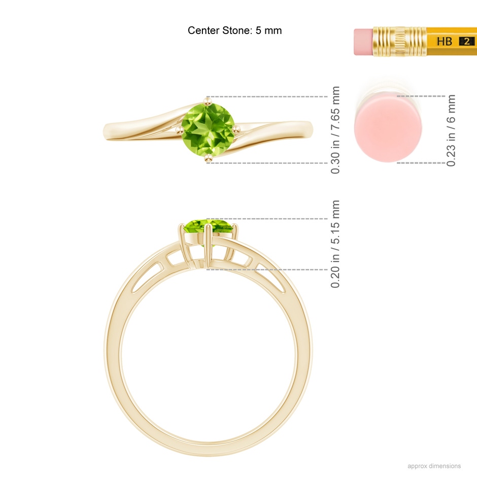 5mm AAA Classic Round Peridot Solitaire Bypass Ring in Yellow Gold ruler