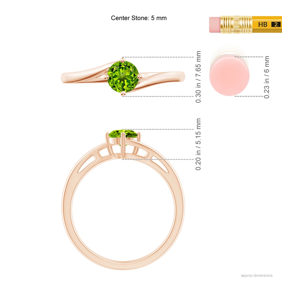 5mm AAAA Classic Round Peridot Solitaire Bypass Ring in Rose Gold ruler