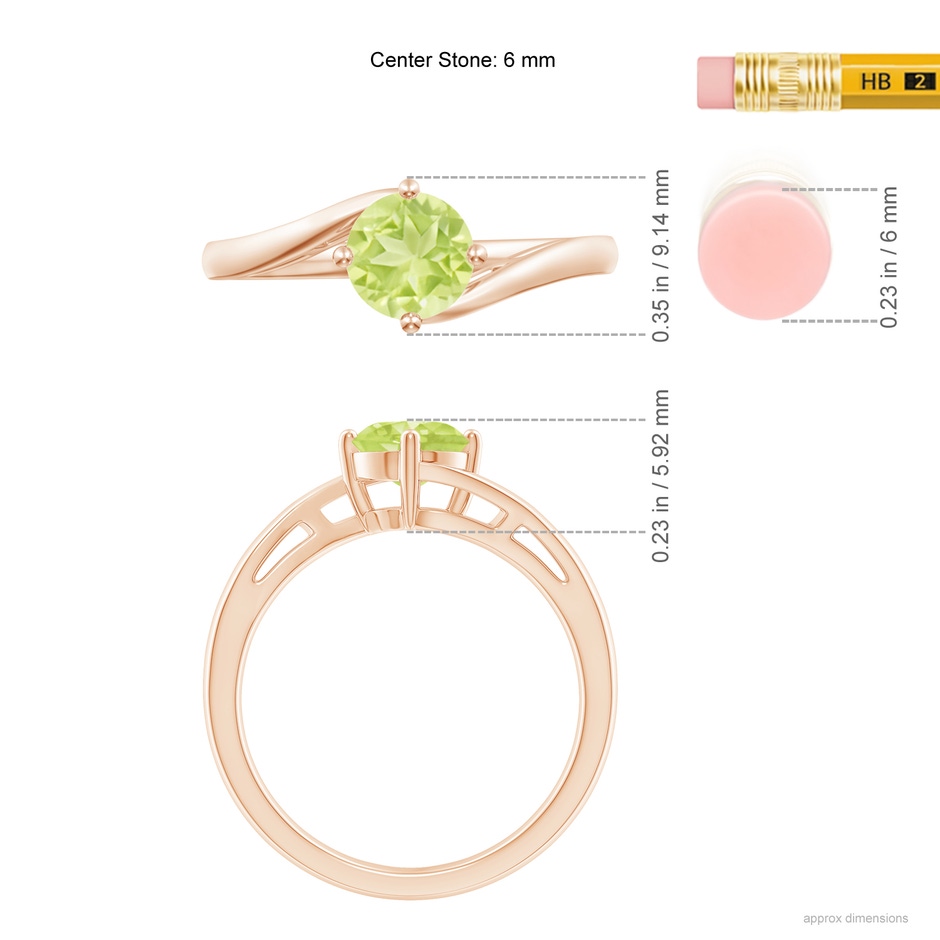 6mm A Classic Round Peridot Solitaire Bypass Ring in Rose Gold ruler