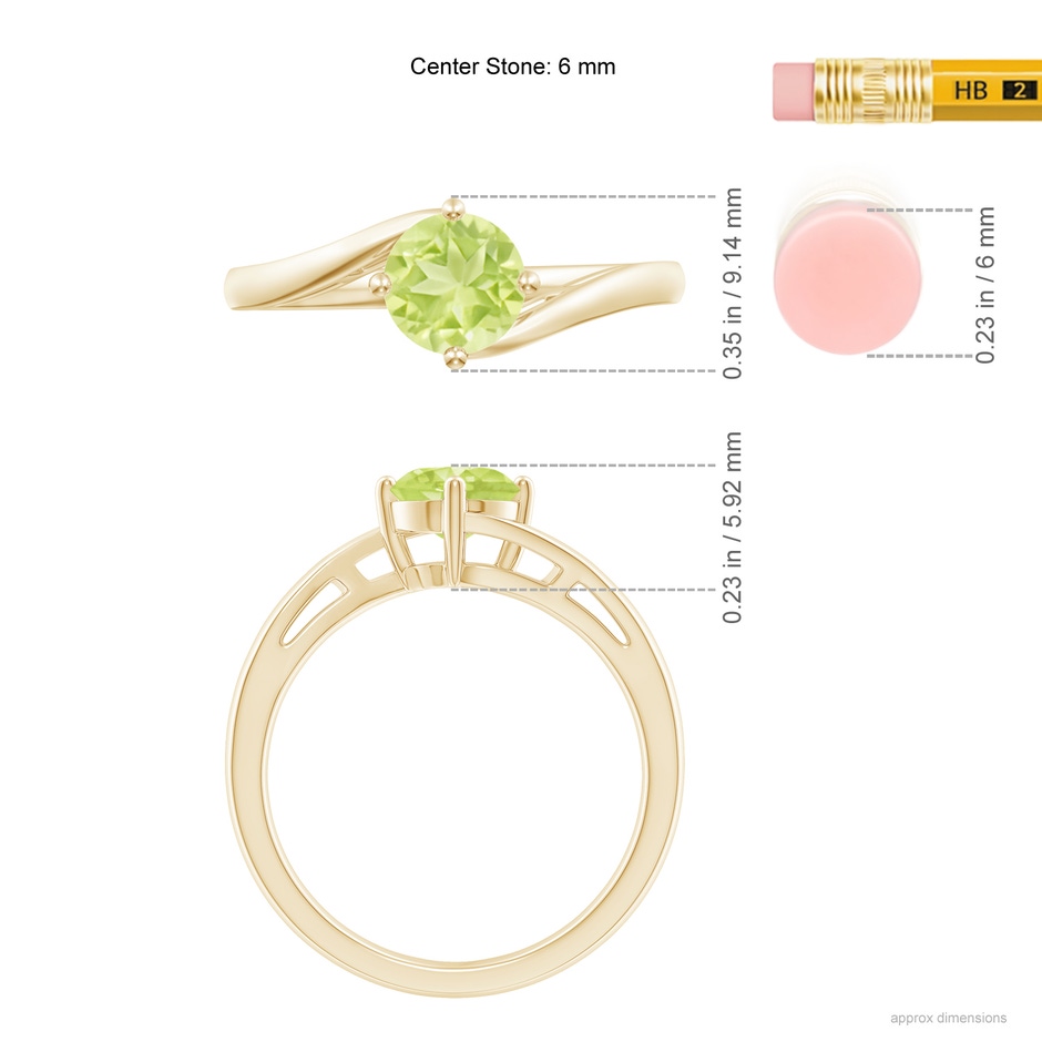 6mm A Classic Round Peridot Solitaire Bypass Ring in Yellow Gold ruler