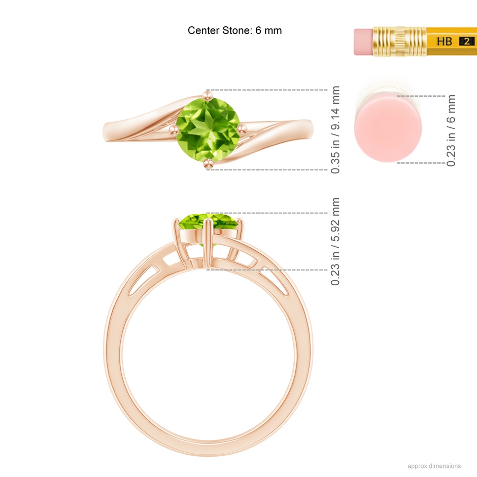 6mm AAA Classic Round Peridot Solitaire Bypass Ring in Rose Gold ruler