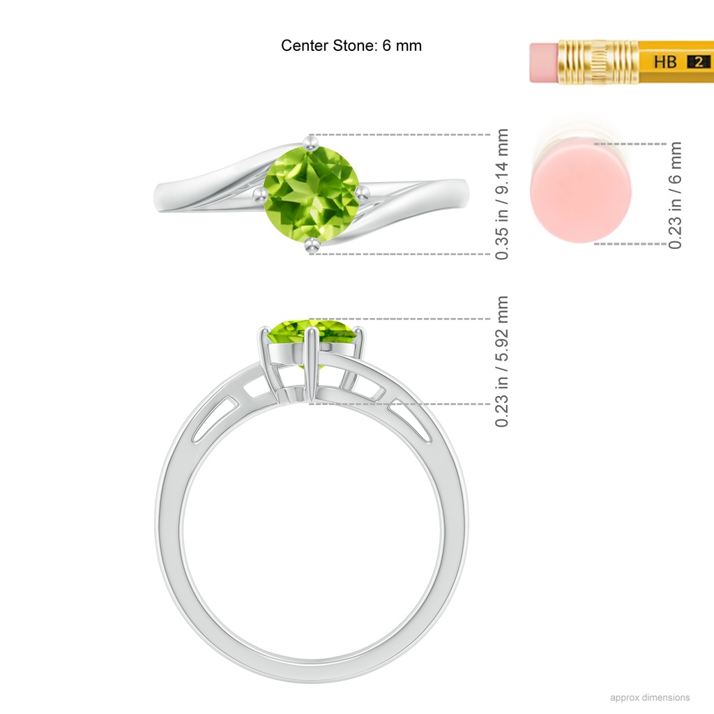 6mm AAA Classic Round Peridot Solitaire Bypass Ring in White Gold Ruler