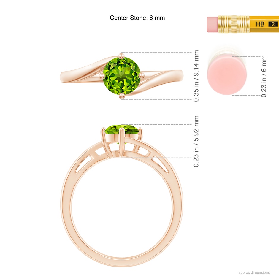 6mm AAAA Classic Round Peridot Solitaire Bypass Ring in Rose Gold ruler